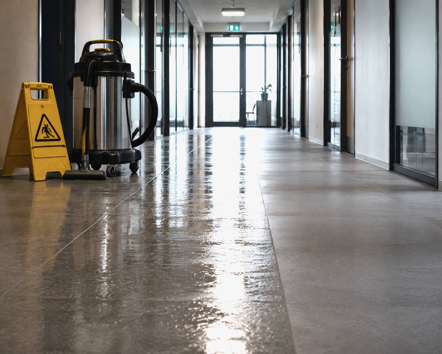 Frisch gewischter Bürogang in einem Berliner Objekt